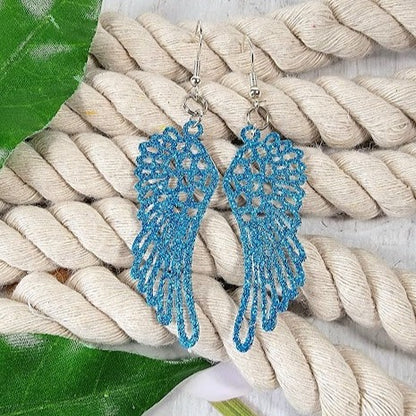 Blue Guardian Angel Feather Earrings, Religious Symbolic Dangle, Heaven-Inspired Jewelry