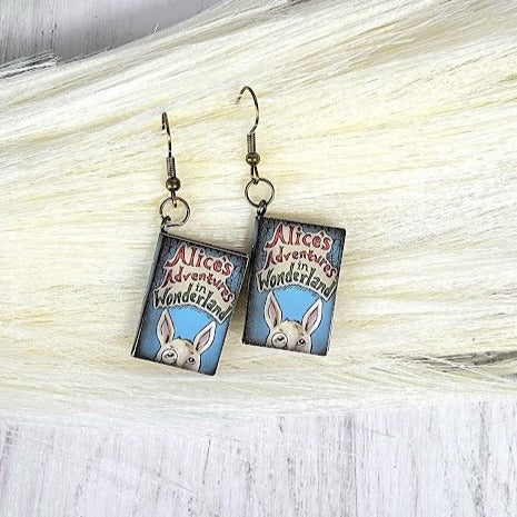 Whimsical Alice's Adventures in Wonderland Book Earrings