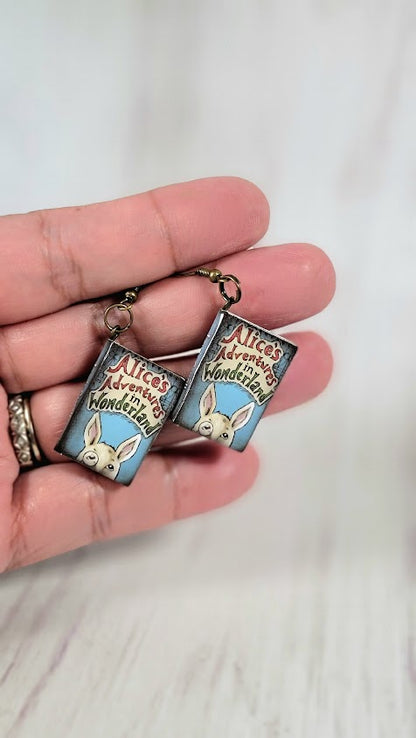 Whimsical Alice's Adventures in Wonderland Book Earrings