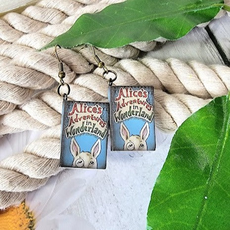 Whimsical Alice's Adventures in Wonderland Book Earrings