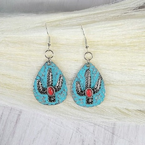 Pendientes de cactus en forma de lágrima, colgantes de estilo occidental, colgantes estilo vaquera, moda de baile en línea, accesorio de rodeo, joyería rústica