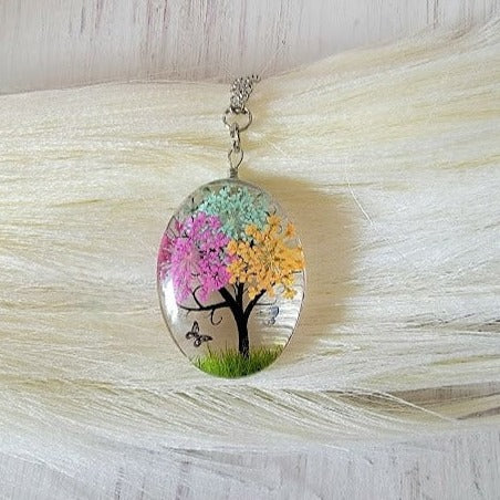 Collar del árbol de la vida de resina, colgante inspirado en la naturaleza, amantes de los regalos o de las plantas, nuevos comienzos, joyería artesanal, elegancia botánica