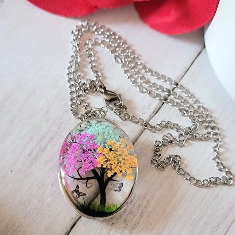 Collier arbre de vie en résine, pendentif inspiré de la nature, amoureux des cadeaux ou des plantes, nouveaux départs, bijoux artisanaux, élégance botanique