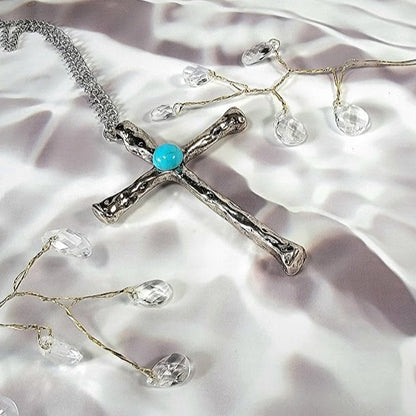 Men's Silver Crucifix Necklace, Silver Textured Cross Pendant