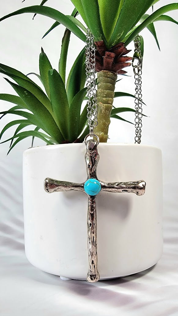 Men's Silver Crucifix Necklace, Silver Textured Cross Pendant