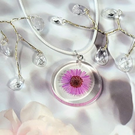 Pink Flower Necklace, Dainty Floral Design Pendant