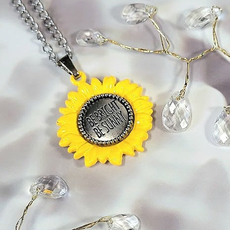 Collar de girasol pequeño, colgante amarillo vibrante, ambiente positivo, sol de buenos días, ser brillante ser soleado, cadena de acero inoxidable 304