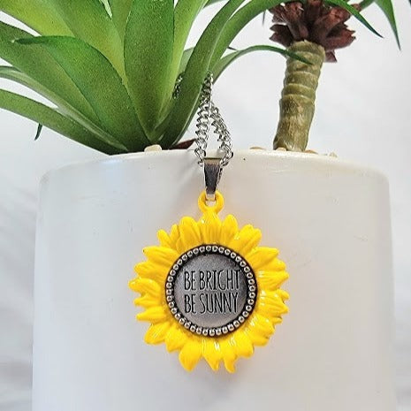 Small Sunflower Necklace, Vibrant Yellow Pendant, Positive Ambiance Charm, Good Morning Sunshine, Be Bright Be Sunny