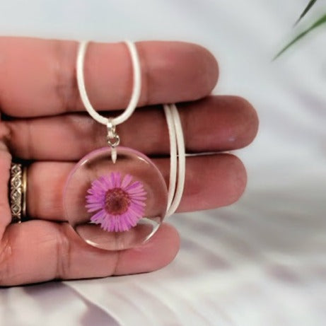 Pink Flower Necklace, Dainty Floral Design Pendant