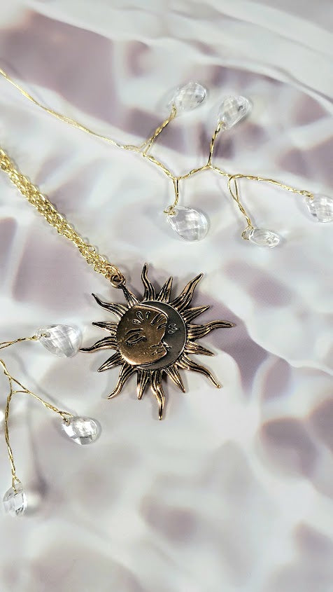 Sun and Moon Necklace, Half Moon Sun Pendant, Dual Celestial Charm