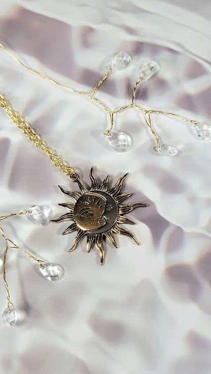 Sun and Moon Necklace, Half Moon Sun Pendant, Dual Celestial Charm