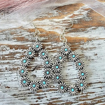 Unique Bohemian Silver Teardrop Earring with Exquisite Floral Design