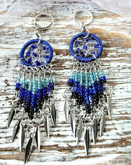 Miniature Dreamcatcher Earrings, Tribal Charm Dangle, Ethnic Inspired Earrings