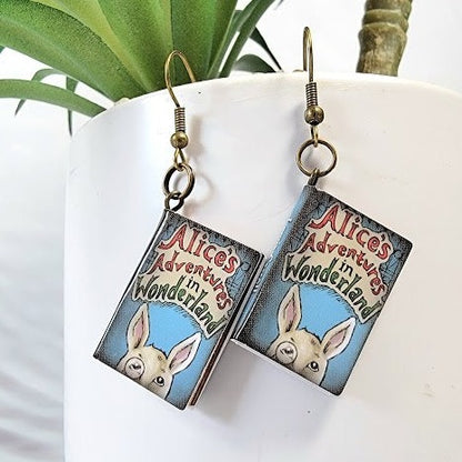 Whimsical Alice's Adventures in Wonderland Book Earrings