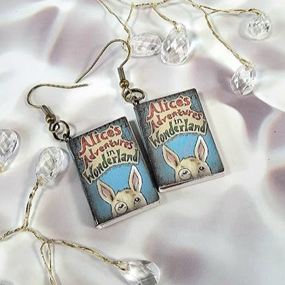 Whimsical Alice's Adventures in Wonderland Book Earrings