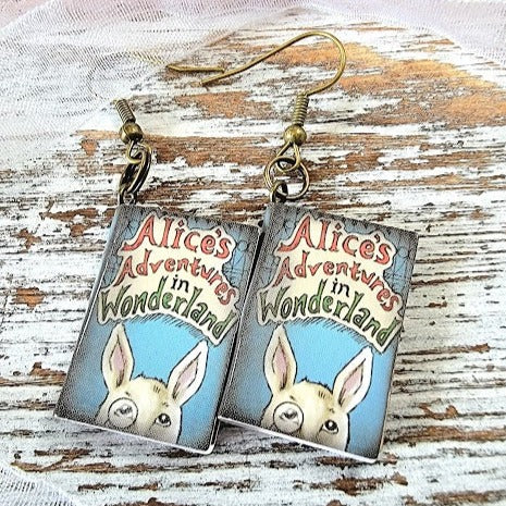 Whimsical Alice's Adventures in Wonderland Book Earrings