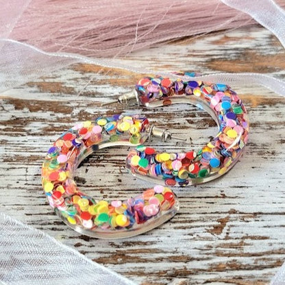 Eye-Catching Confetti Hoop Earrings, Fun & Festive Style Dangle