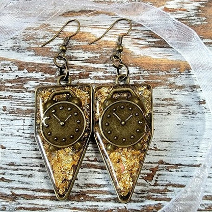 Steampunk Alarm Clock Earring, Industrial Design Dangle, Retro Fashion Accessory, Handmade Mechanic Style Pendant, Custom Made Cosplay