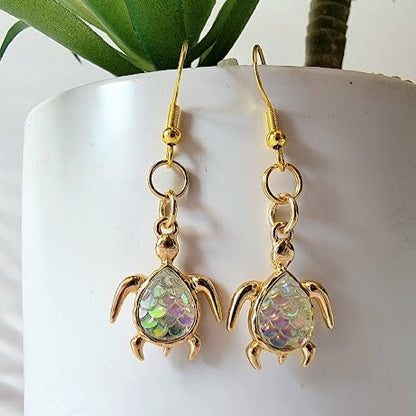 Miniature Gold Turtle Earring, Beach Inspired Dangle