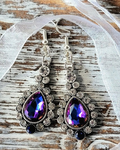 Regal Blue Teardrop Earring, Elegant Wedding Dangle, Formal Evening Accessory, Sparkling Drop