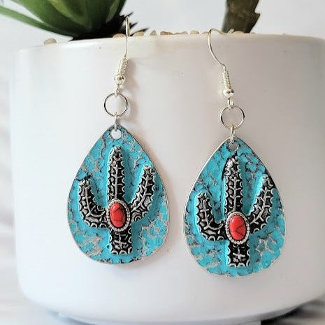 Pendientes de cactus en forma de lágrima, colgantes de estilo occidental, colgantes estilo vaquera, moda de baile en línea, accesorio de rodeo, joyería rústica