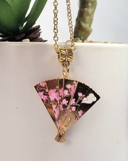 Asian-Inspired Pink Japanese Fan Jewelry for Women