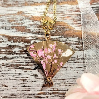 Asian-Inspired Pink Japanese Fan Jewelry for Women