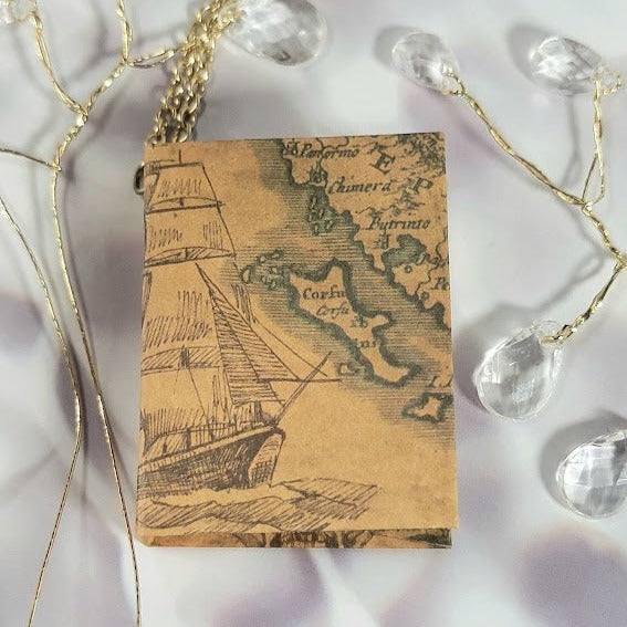 Eye-Catching Book Necklace, Brown Book Map Pendant, Perfect Gift for Travelers, Ideal Teacher Appreciation Gift, Journal with Real Pages