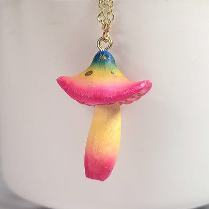 Rainbow Mushroom  Necklace, Whimsical Jewelry for Kids, Fantasy Themed Pendant, Vibrant Plant Jewelry