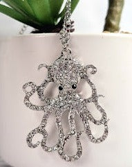 Sparkling Octopus Necklace, Ocean Inspired Pendant