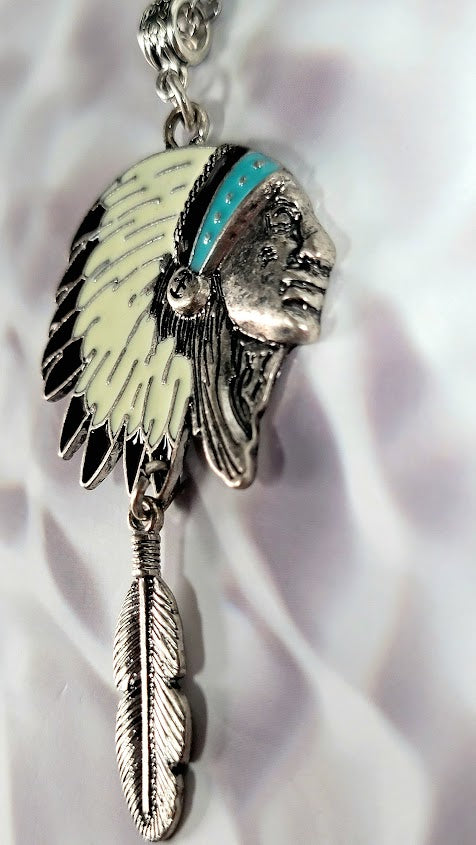 Native American Chief Head Necklace, Indigenous Cultural Headdress Pendant