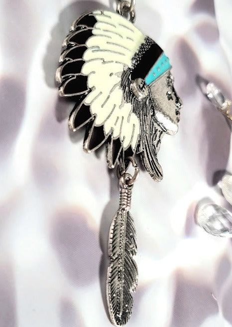 Native American Chief Head Necklace, Indigenous Cultural Headdress Pendant