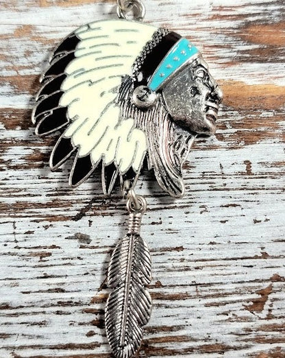 Native American Chief Head Necklace, Indigenous Cultural Headdress Pendant