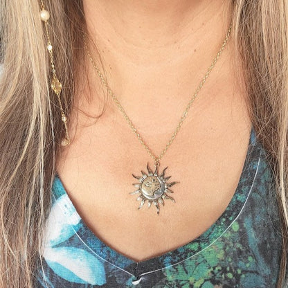 Sun and Moon Necklace, Half Moon Sun Pendant, Dual Celestial Charm