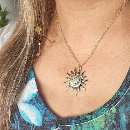 Sun and Moon Necklace, Half Moon Sun Pendant, Dual Celestial Charm