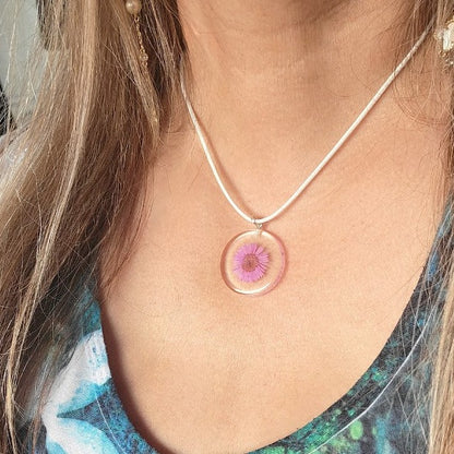 Pink Flower Necklace, Dainty Floral Design Pendant