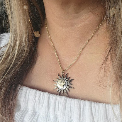 Sun and Moon Necklace, Half Moon Sun Pendant, Dual Celestial Charm