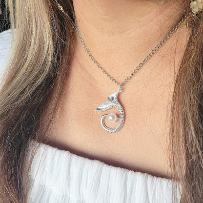 Silver Mermaid Tail Necklace, Fairytale Inspired Pendant, Classy & Dainty Jewelry, Accessory For Beach Lovers, Mythical Being Necklace