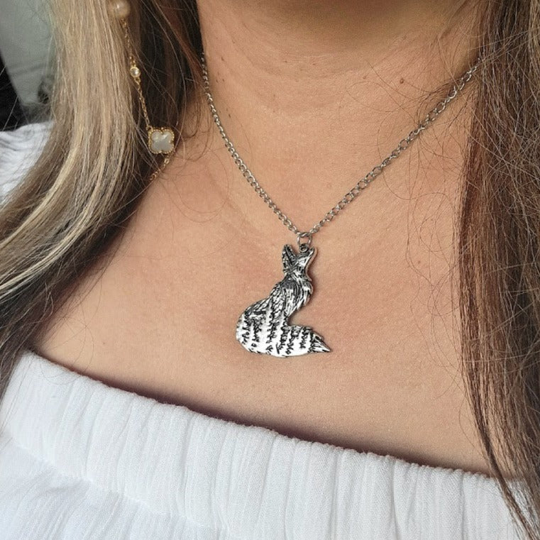 Silver Fox Necklace, Female Vixen Pendant, Kwahn Inspired Charm, Elegant Forest Animal Jewelry, Wilderness Accessory, For the Sexy Woman