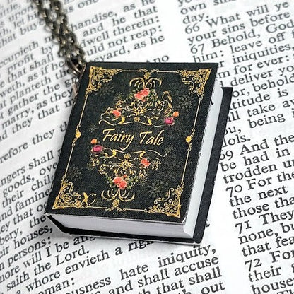 Collar temático de libro de cuentos, accesorio caprichoso, regalo para amantes de los libros, Érase una vez, joyería literaria, regalo de bibliotecario, para la literatura