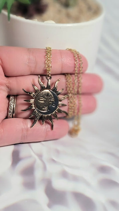 Sun and Moon Necklace, Half Moon Sun Pendant, Dual Celestial Charm