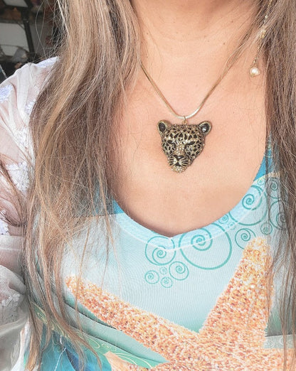 Black Leopard Necklace, Sexy Cougar Pendant, Felidae Cheetah Jewelry