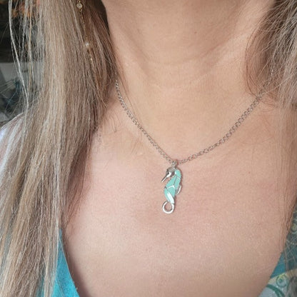 Blue Seahorse Necklace, Unique Coastal Jewelery