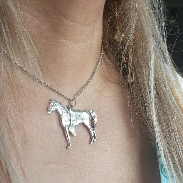 Silver Horse Equestrian Necklace, Rodeo Fashion Pendant, Country Western Jewelry, Southwestern Flair Accessory, Cowboy Cowgirl Pendant