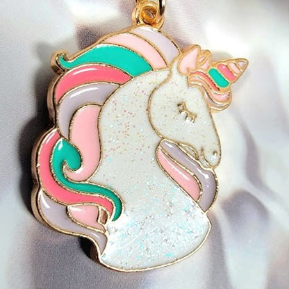 Kid's Pink Unicorn Necklace, White Pegasus Pendant