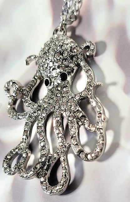 Sparkling Octopus Necklace, Ocean Inspired Pendant