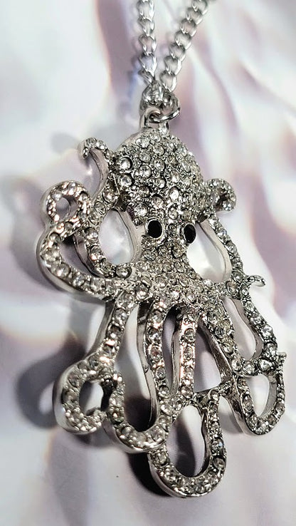 Sparkling Octopus Necklace, Ocean Inspired Pendant