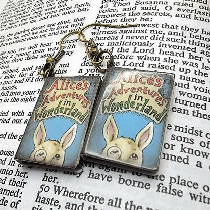 Whimsical Alice's Adventures in Wonderland Book Earrings