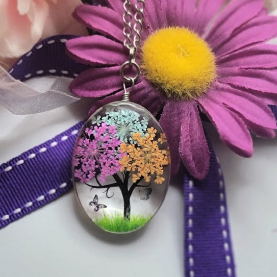 Collar del árbol de la vida de resina, colgante inspirado en la naturaleza, amantes de los regalos o de las plantas, nuevos comienzos, joyería artesanal, elegancia botánica