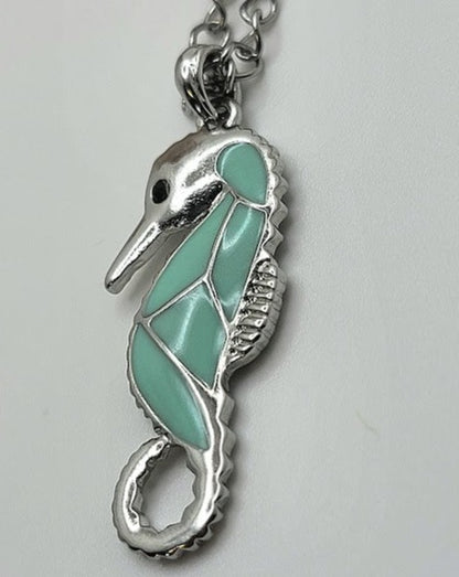 Blue Seahorse Necklace, Unique Coastal Jewelery